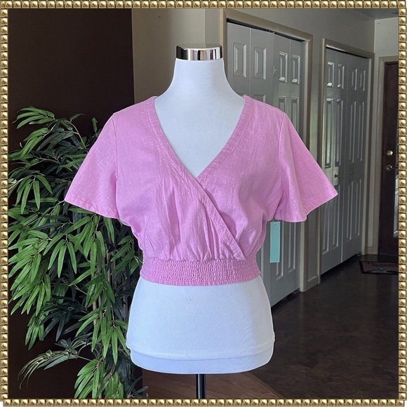 Abound Pink Wrap Crop Top Blouse Small NWT - Picture 3 of 11